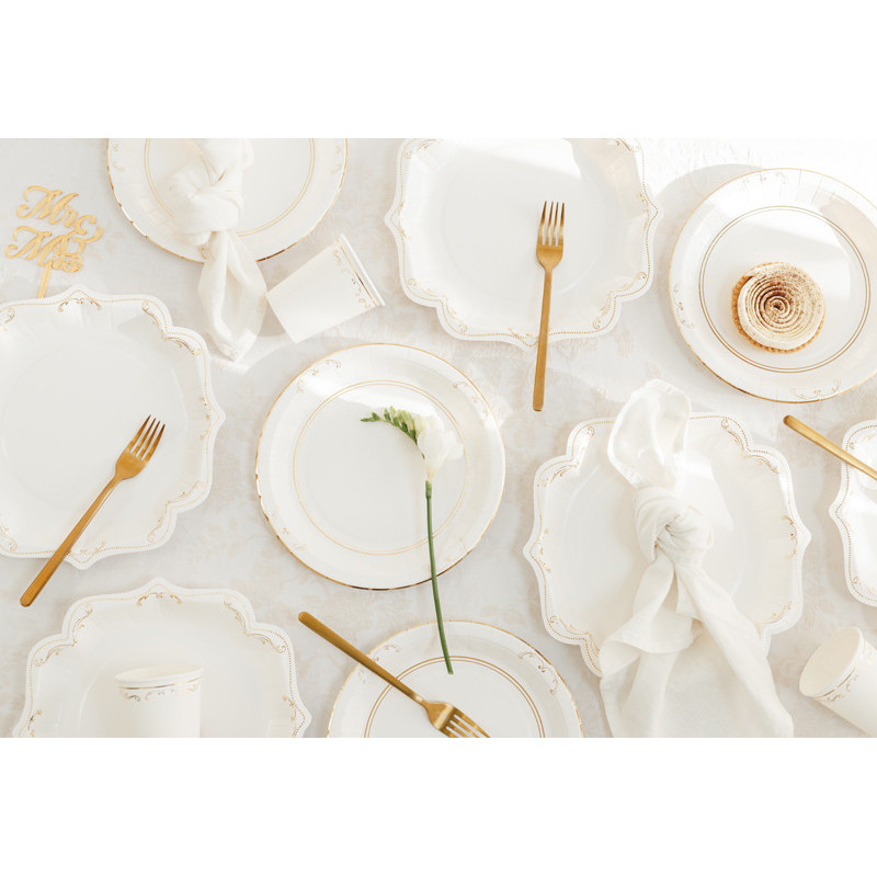 Paper Plates with Ornament, White, 23cm (1 pkt / 6 pc.)