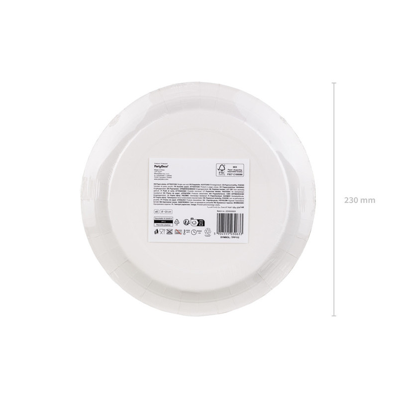 Paper Plates with Ornament, White, 23cm (1 pkt / 6 pc.)