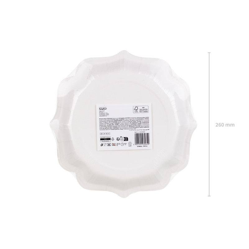 Decorative Paper Plates with Ornament, White, 26cm (1 pkt / 6 pc.)