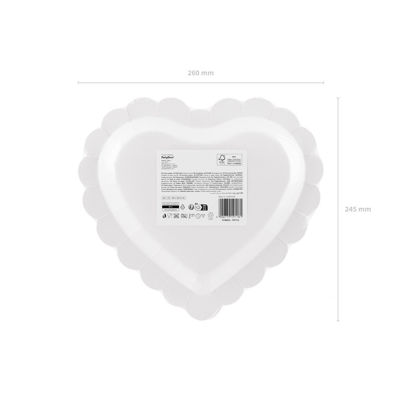 Paper plates Heart, 26x24.5 cm, mix (1 pkt / 6 pc.)