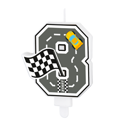 Kagelys Tal 8 Racerbil med Ternet Flag 7 cm &ndash; G&oslash;r kagen klar til r&aelig;s og fest