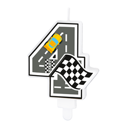 Kagelys Tal 4 Racerbil Design 7 cm &ndash; Skab fart over feltet p&aring; f&oslash;dselsdagskagen