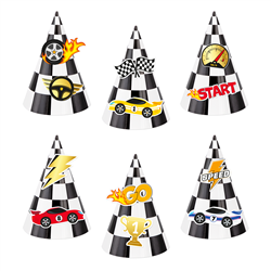 6 stk. farverige festhatte, 16 cm h&oslash;je Racer f&oslash;dselsdagshatte s&aelig;t