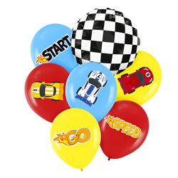 7 stk. F&oslash;dselsdagsballoner Racerbilballoner 