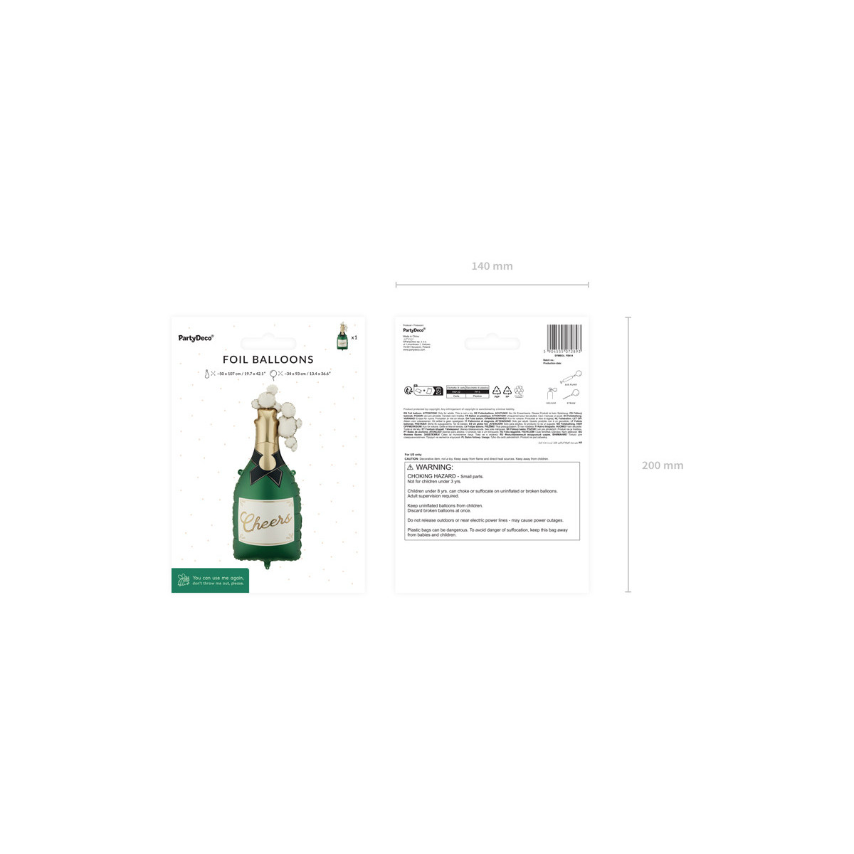 Foil balloon Champagne, 34x93 cm, dark green Foil balloon Champagne, 34x93 cm, dark green