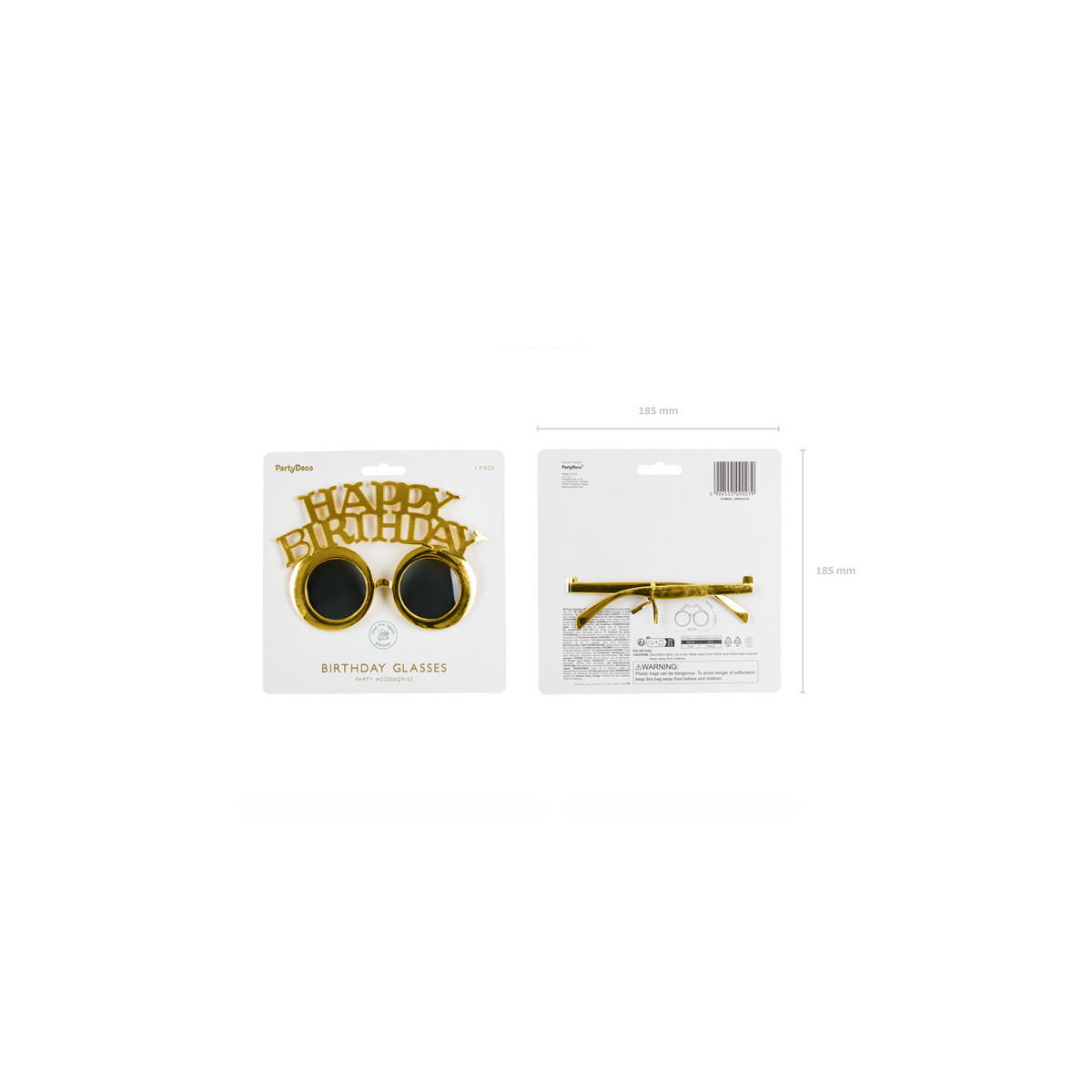 Glasses Happy Birthday, 16.5x11.5 cm, cold gold