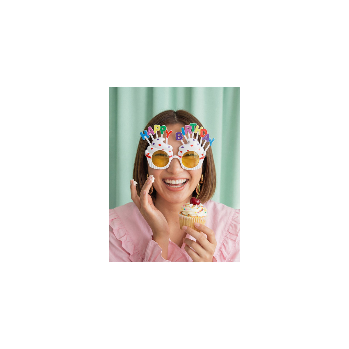 Glasses Cupcake Happy Birthday, 18.5x11.5 cm, white