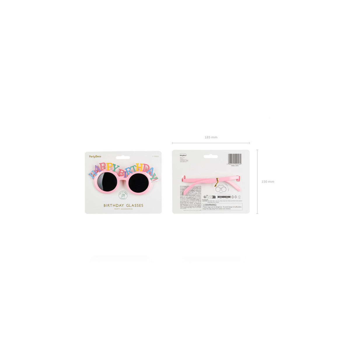 Glasses Happy Birthday, 18.5x7.5 cm, pink
