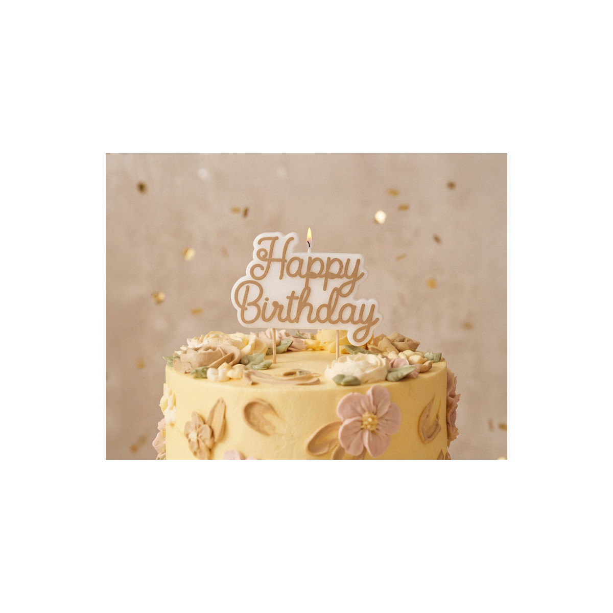Birthday candle ''Happy Birthday'', cold gold, 7.5x10 cm