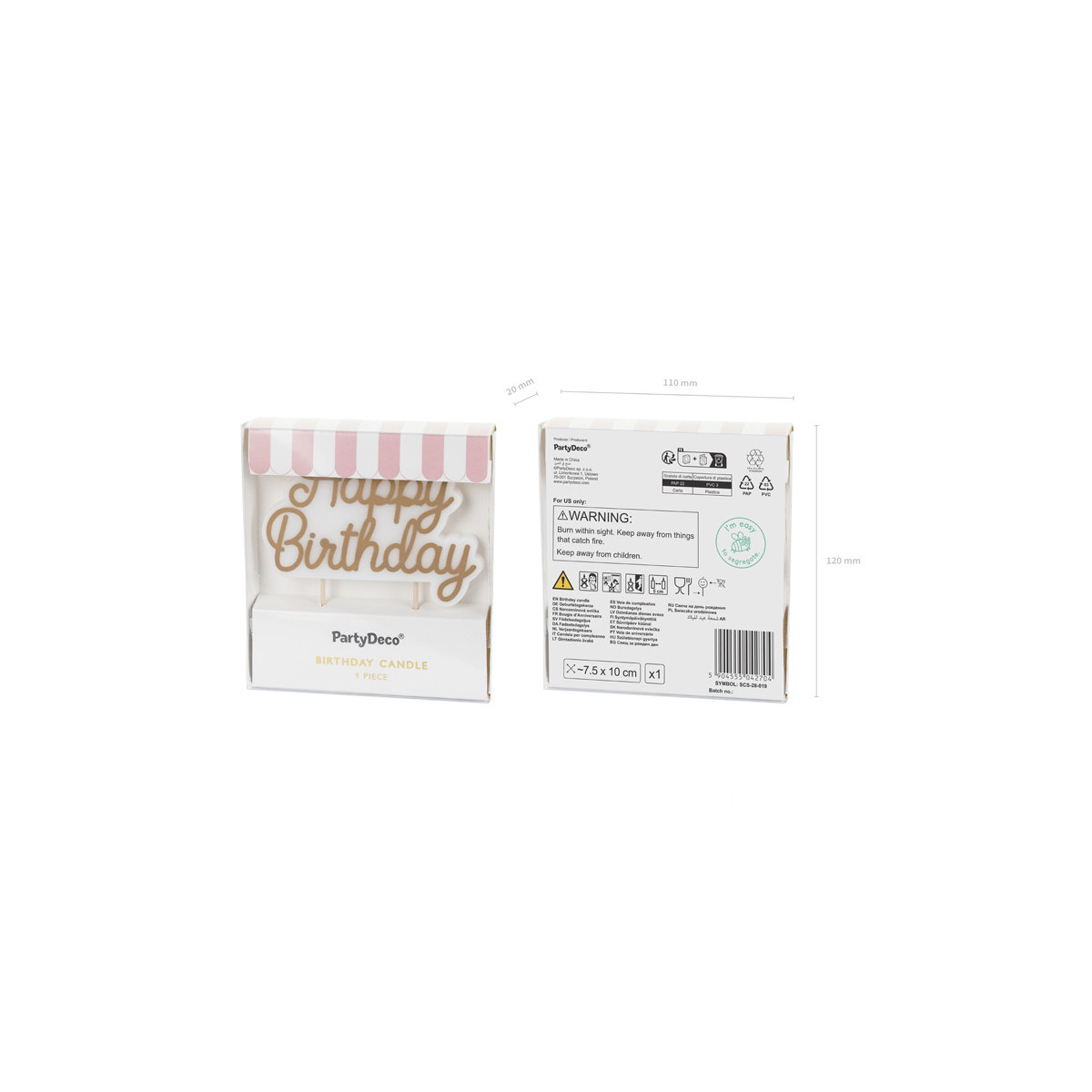Birthday candle ''Happy Birthday'', cold gold, 7.5x10 cm