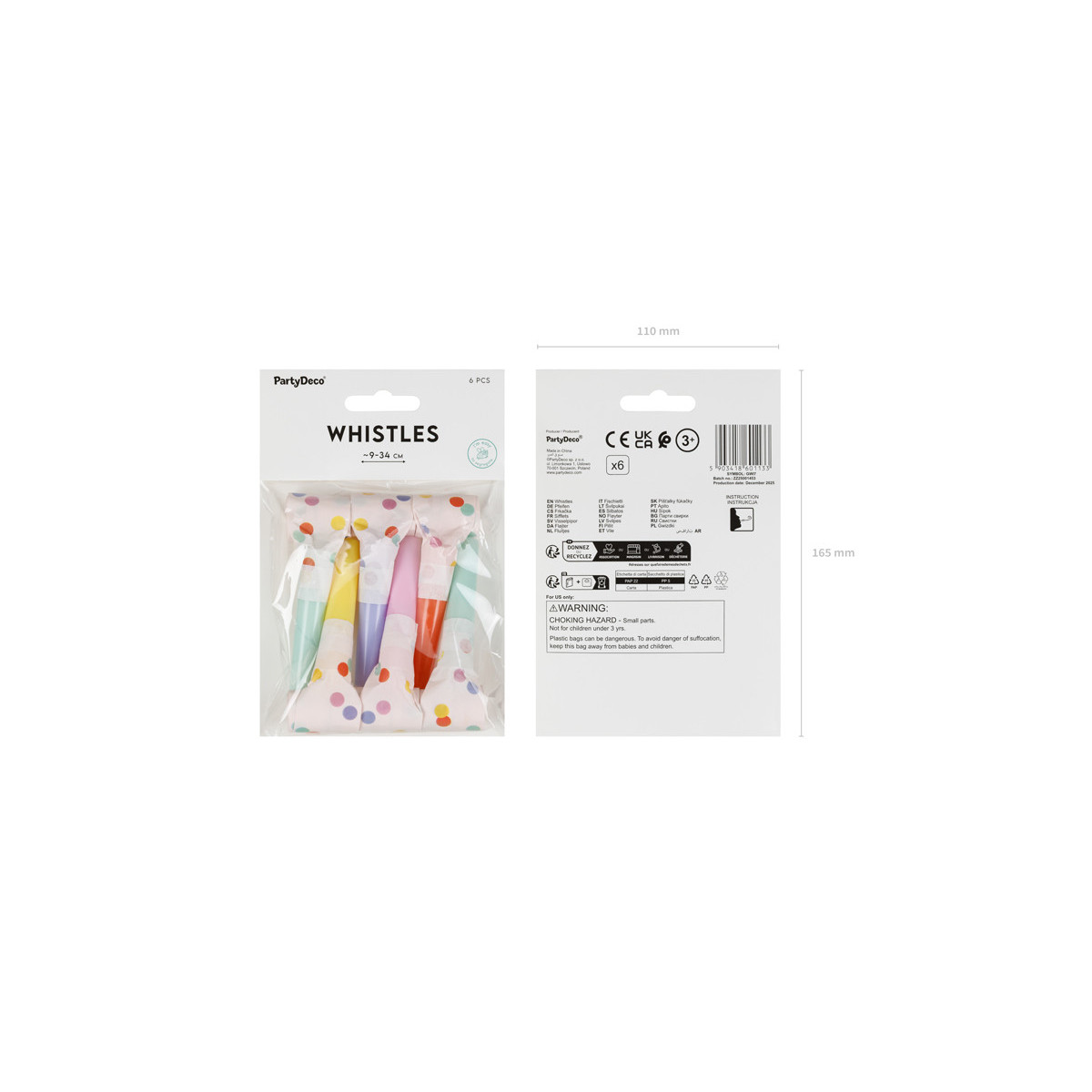 Paper whistles Confetti, mix (1 pkt / 6 pc.) Paper whistles Confetti, mix (1 pkt / 6 pc.)