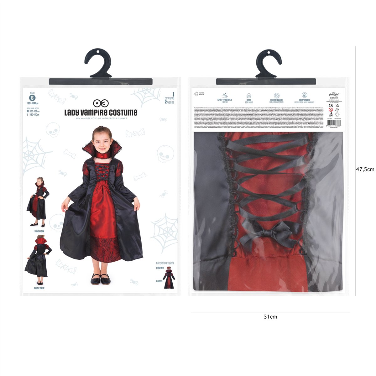 Vampyrkostume sort og rød kjole 110-120 cm Vampyrkostume sort og rød kjole 110-120 cm