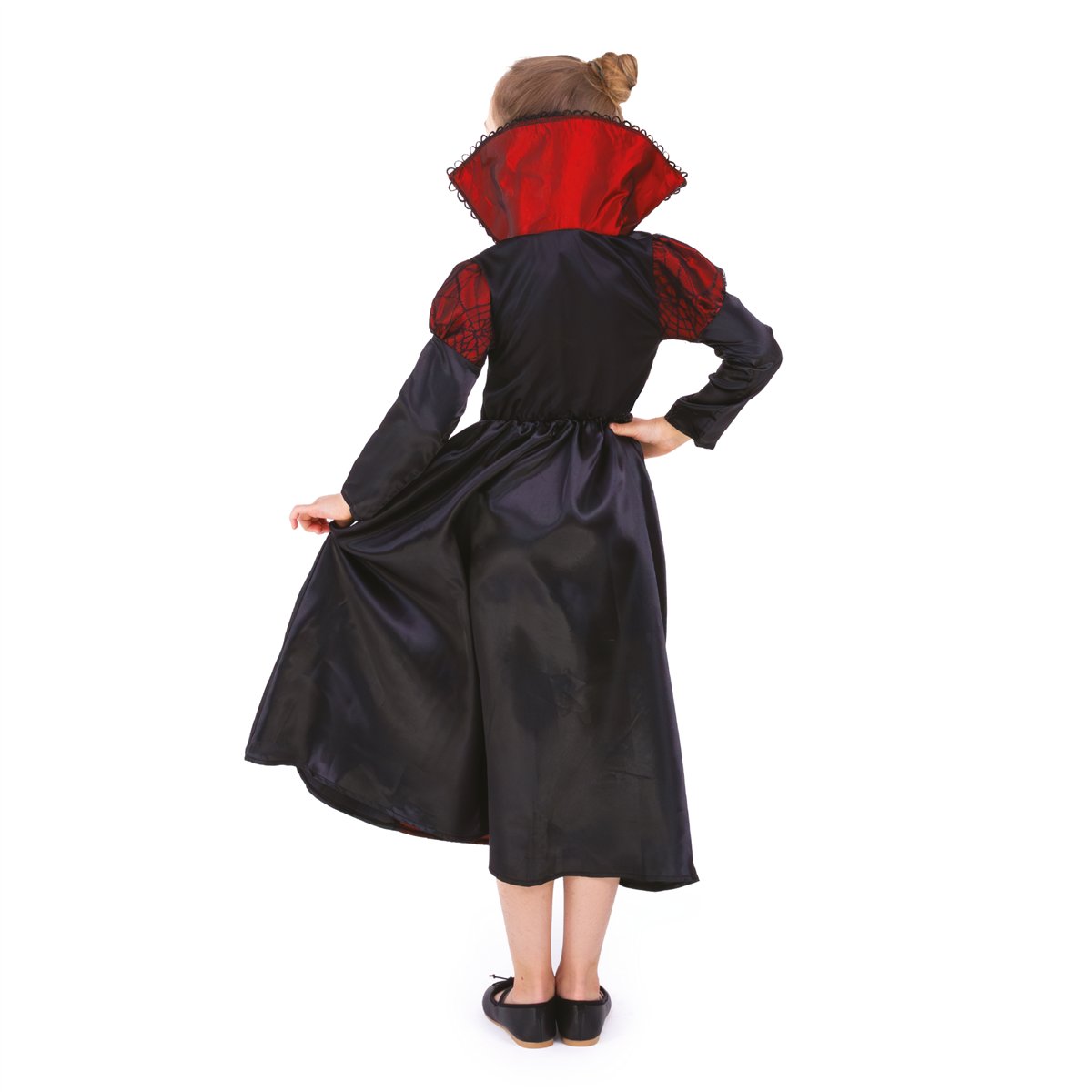 Vampyrkostume sort og rød kjole 110-120 cm Vampyrkostume sort og rød kjole 110-120 cm