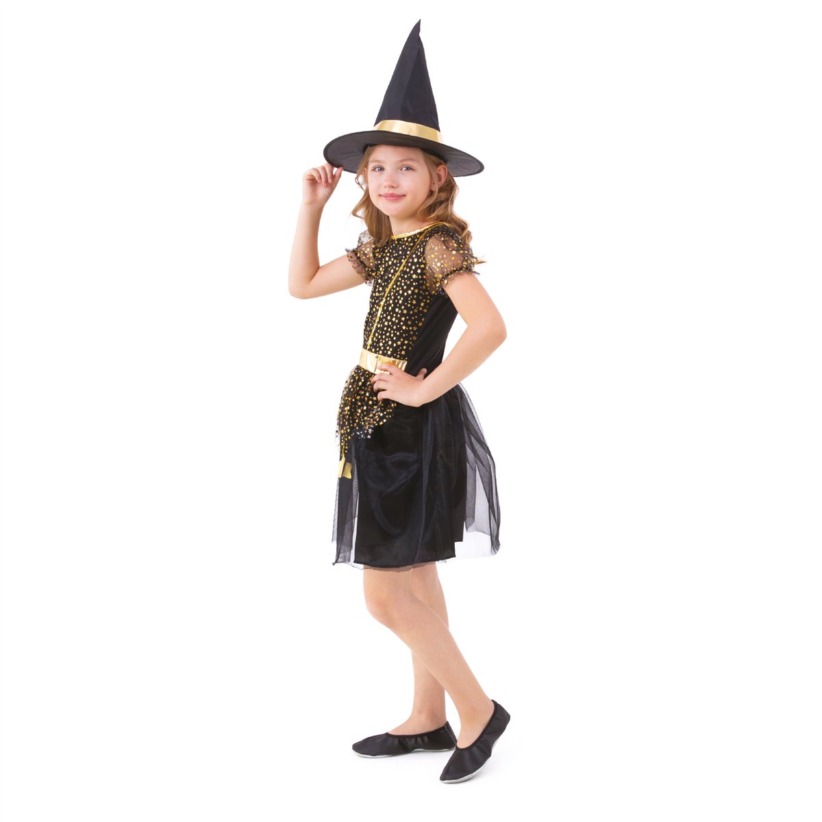 Heksekostume elgance guld 120-130 cm
