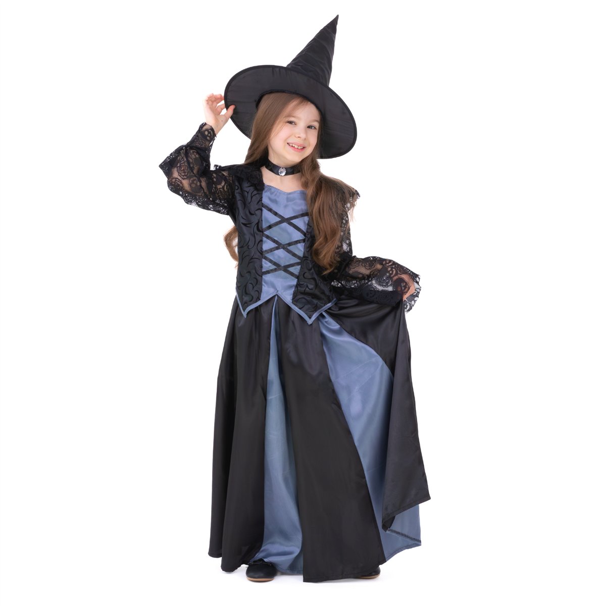Heksekostume lang sort og grå kjole 110-120 cm Heksekostume lang sort og grå kjole 110-120 cm