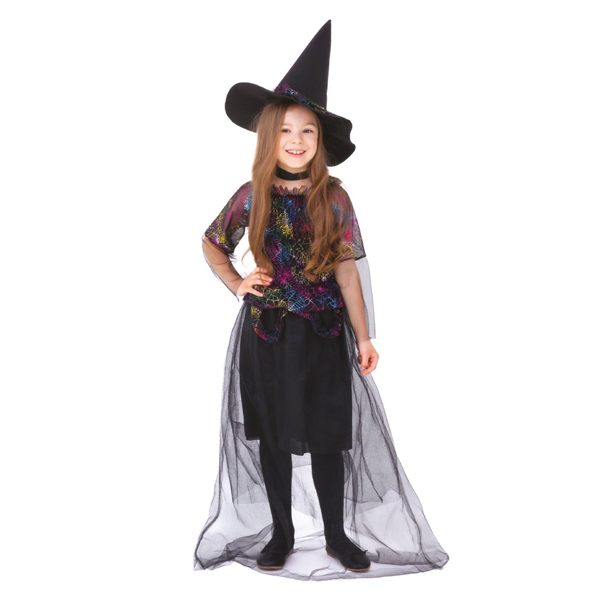 Heksekostume med edderkoppespind sort 120-130 cm Heksekostume med edderkoppespind sort 120-130 cm