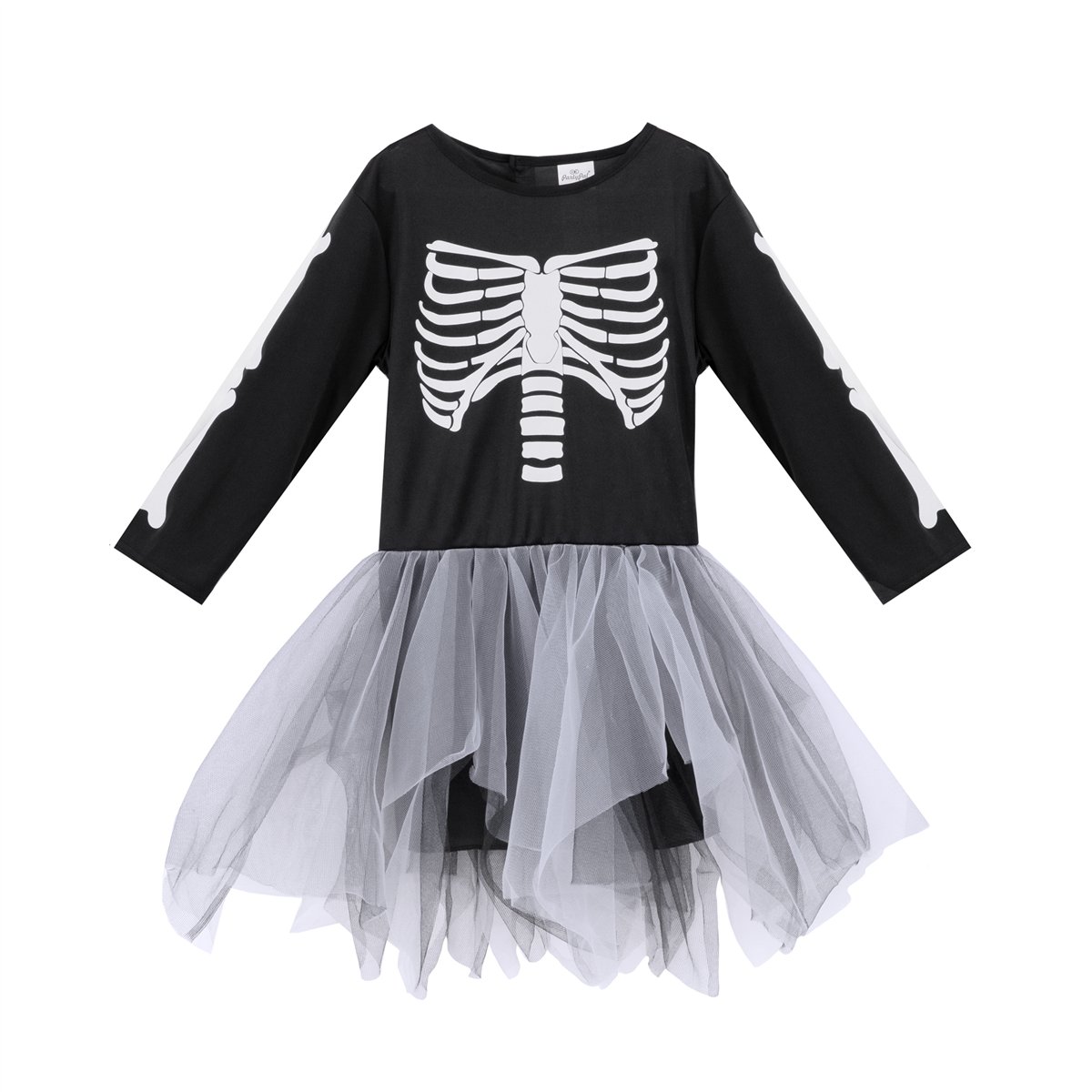 Halloween sort og hvid skeletkjole 130-140 cm Halloween sort og hvid skeletkjole 130-140 cm