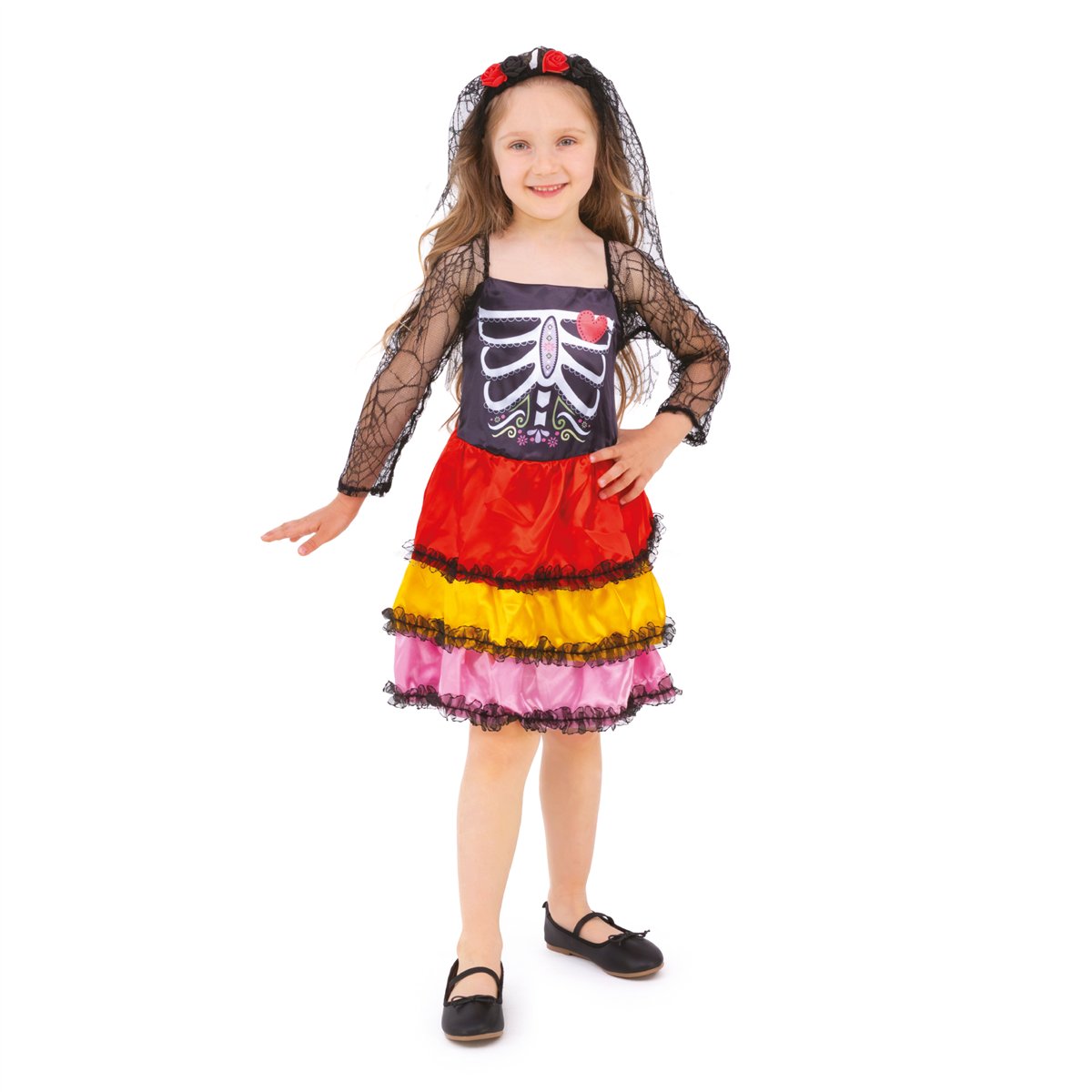 Halloween mexicansk skeletkjole knoglemønster 130-140 cm Halloween mexicansk skeletkjole knoglemønster 130-140 cm
