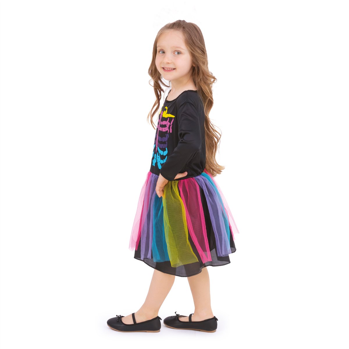 Halloween Mexicansk farverig Skeletkjole 110-120 cm Halloween Mexicansk farverig Skeletkjole 110-120 cm