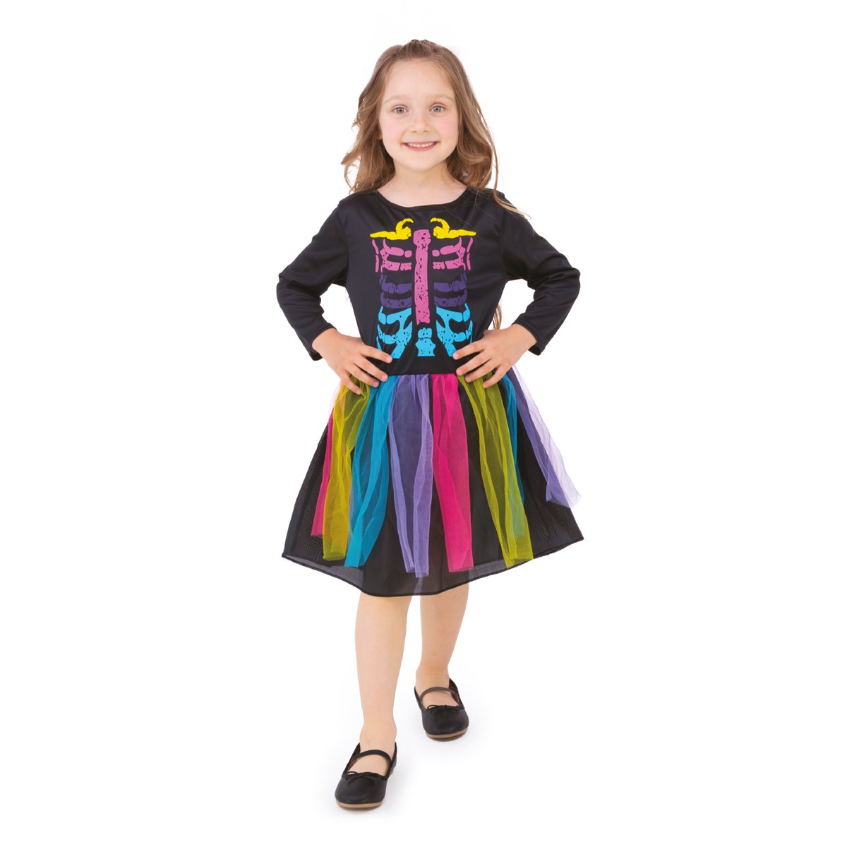 Halloween Mexicansk farverig Skeletkjole 110-120 cm Halloween Mexicansk farverig Skeletkjole 110-120 cm