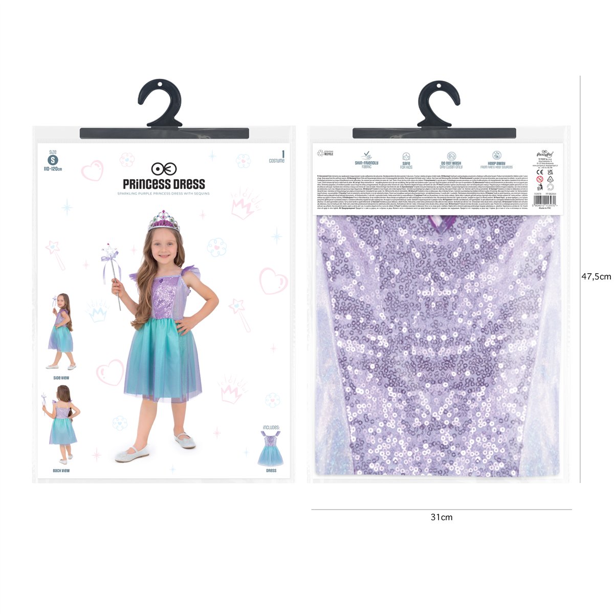Prinsessekjole lilla og mintgrønt 110-120 cm Prinsessekjole lilla og mintgrønt 110-120 cm