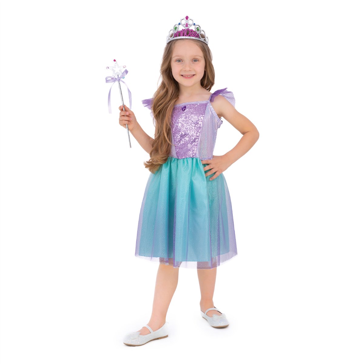 Prinsessekjole lilla og mintgrønt 110-120 cm Prinsessekjole lilla og mintgrønt 110-120 cm