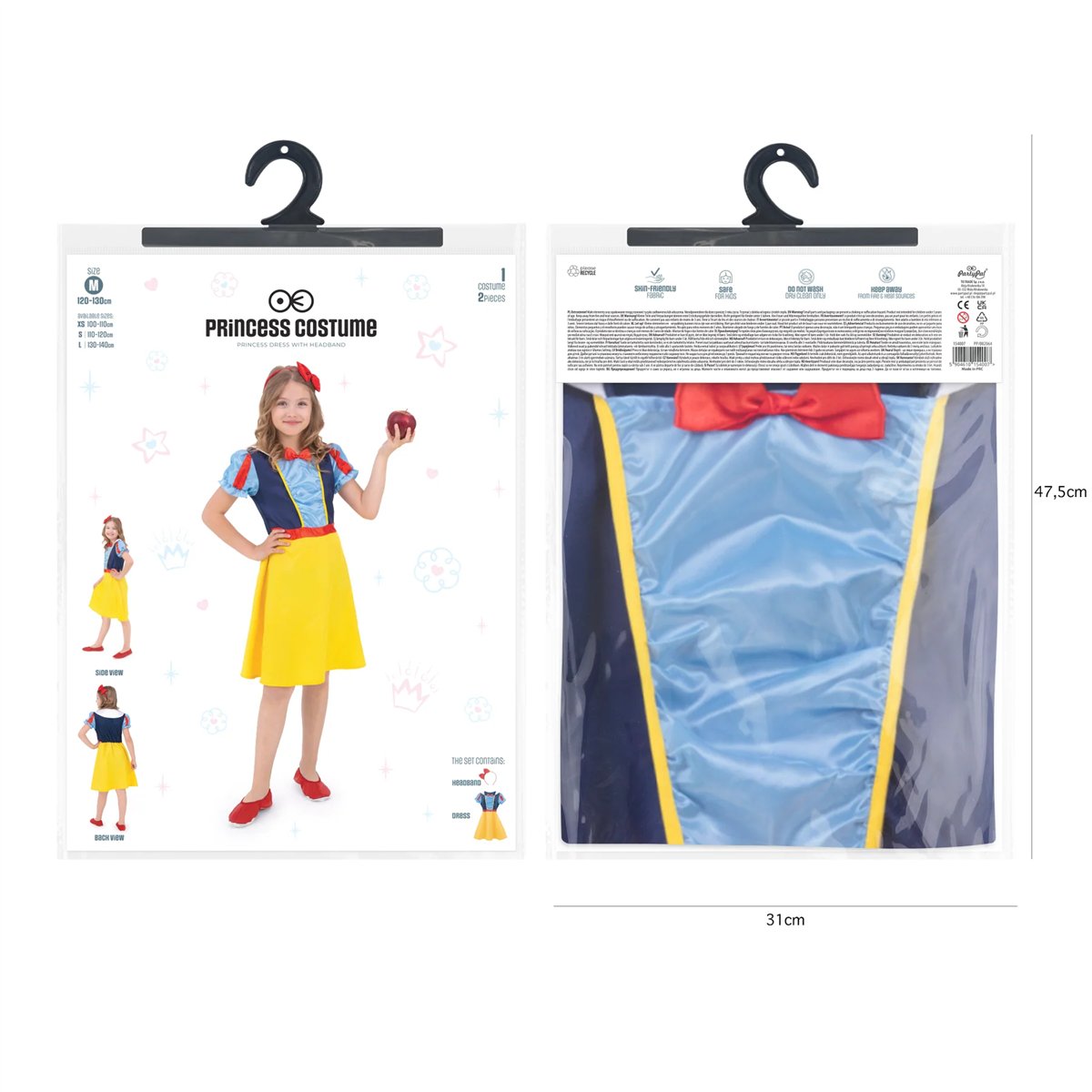 Snehvide kostume kjole og hårbøjle 120-130 cm Snehvide kostume kjole og hårbøjle 120-130 cm