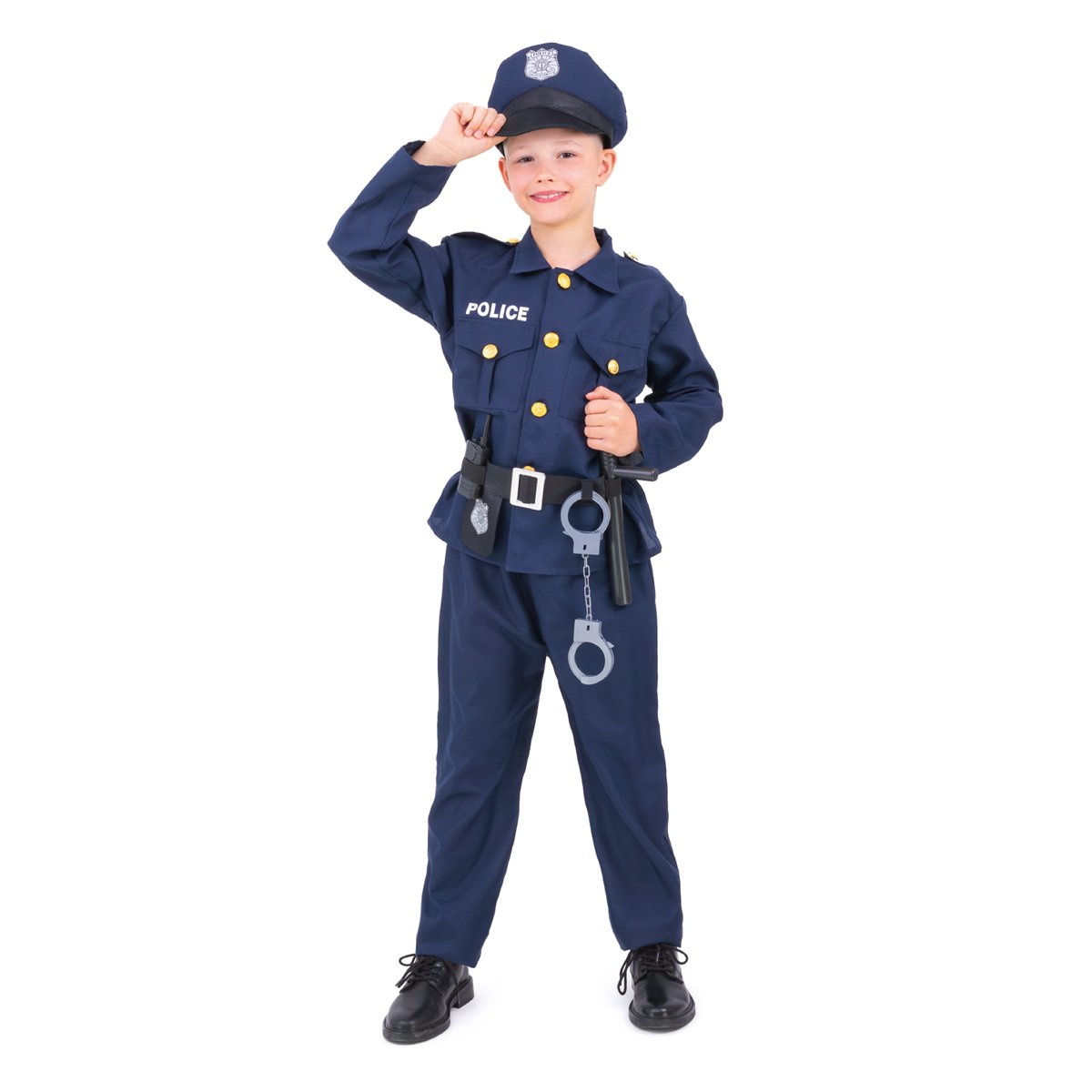 Politibetjentkostume blå/sort komplet sæt 120-130 cm Politibetjentkostume blå/sort komplet sæt 120-130 cm