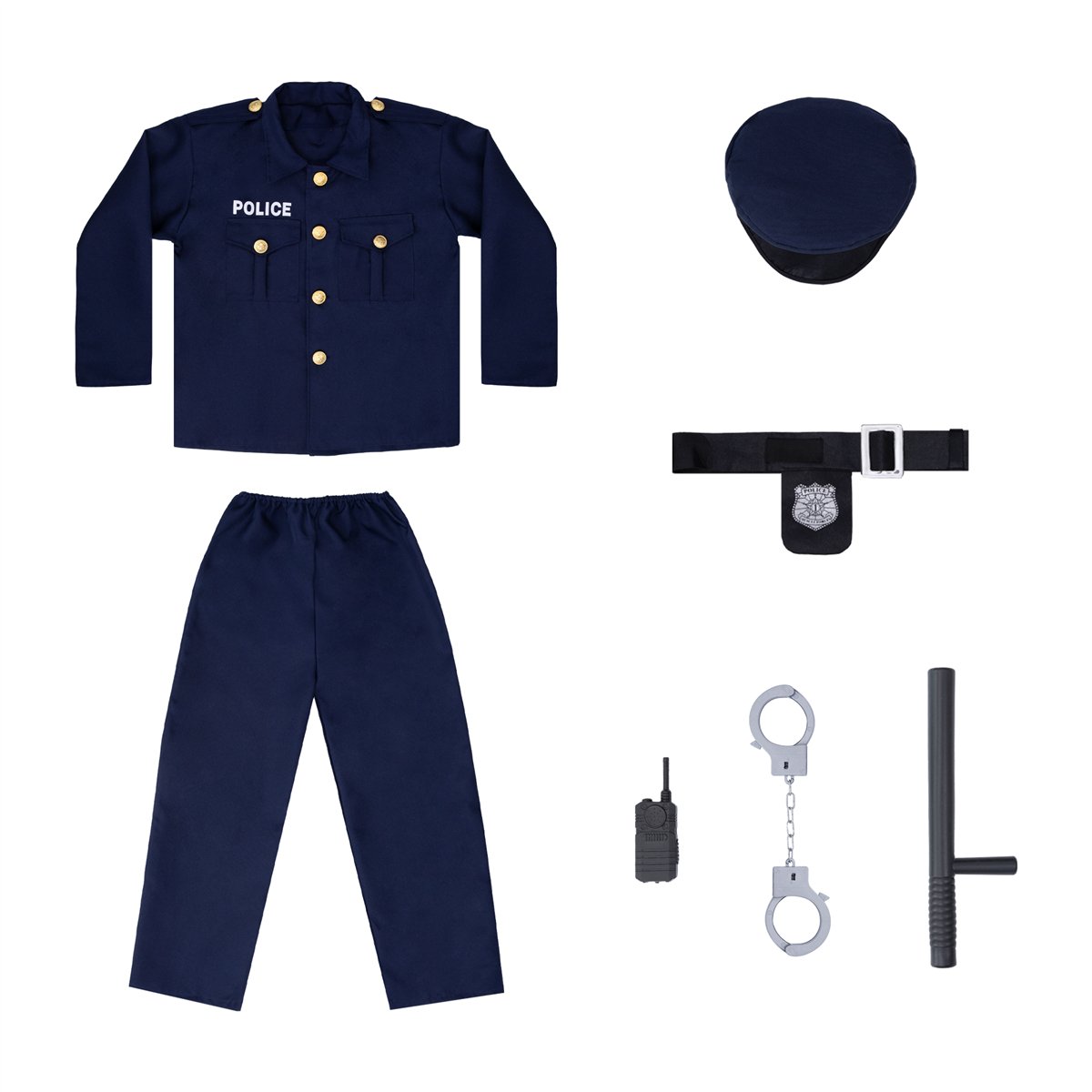 Politibetjentkostume blå/sort komplet sæt 120-130 cm Politibetjentkostume blå/sort komplet sæt 120-130 cm