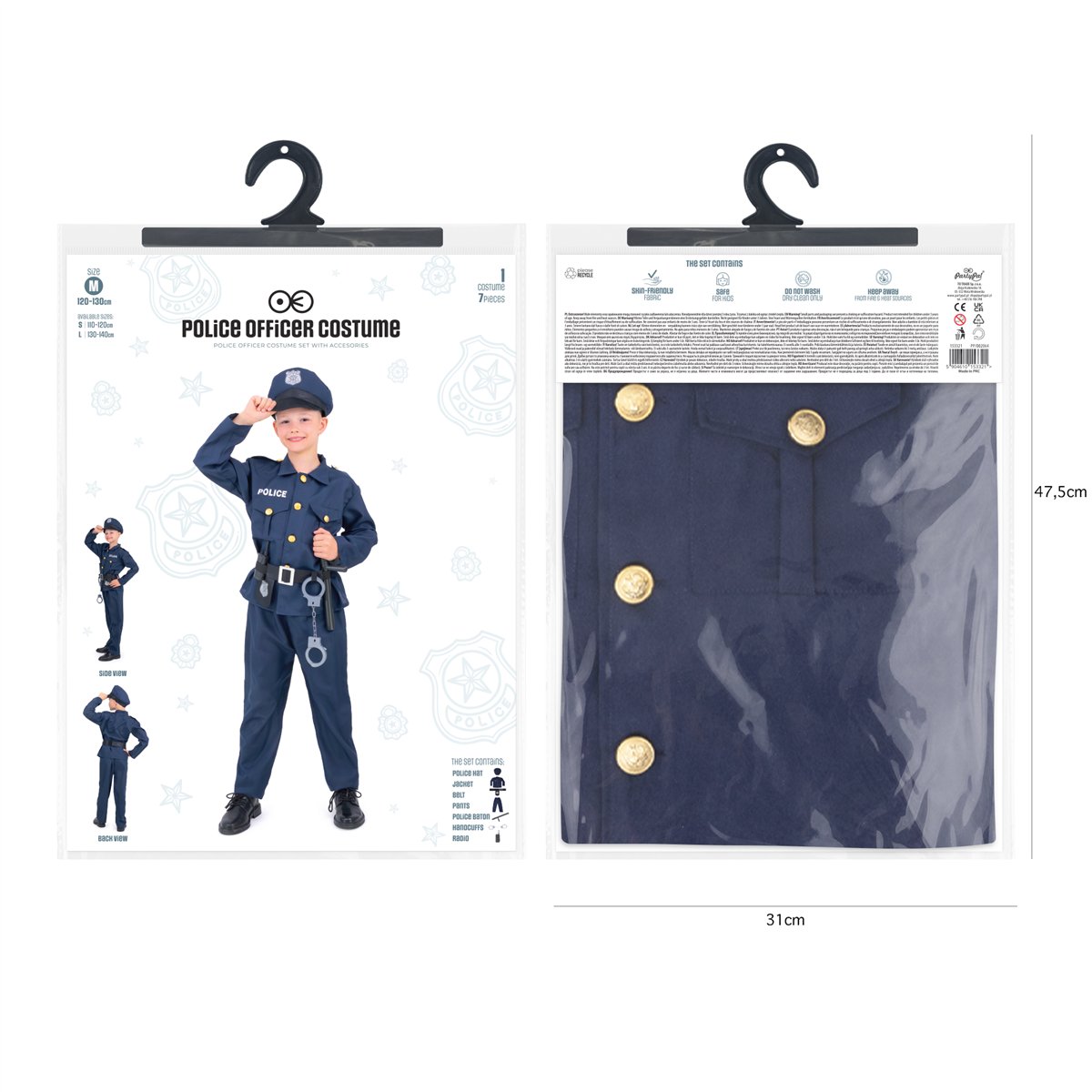 Politibetjentkostume blå/sort komplet sæt 120-130 cm Politibetjentkostume blå/sort komplet sæt 120-130 cm