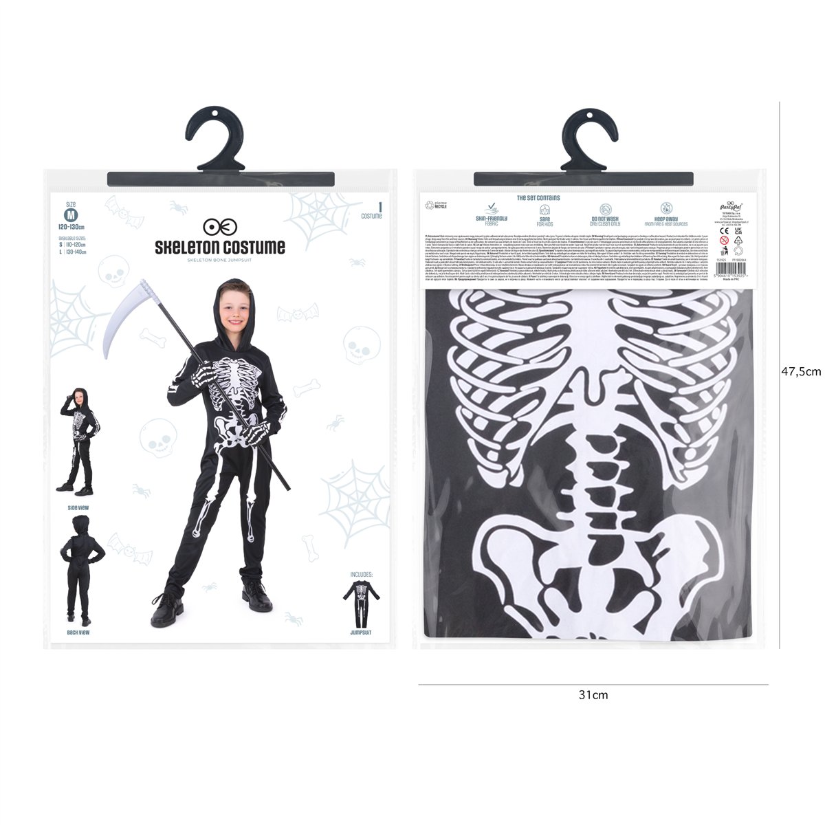 Skeletkostume sort og hvid 120-130 cm Skeletkostume sort og hvid 120-130 cm