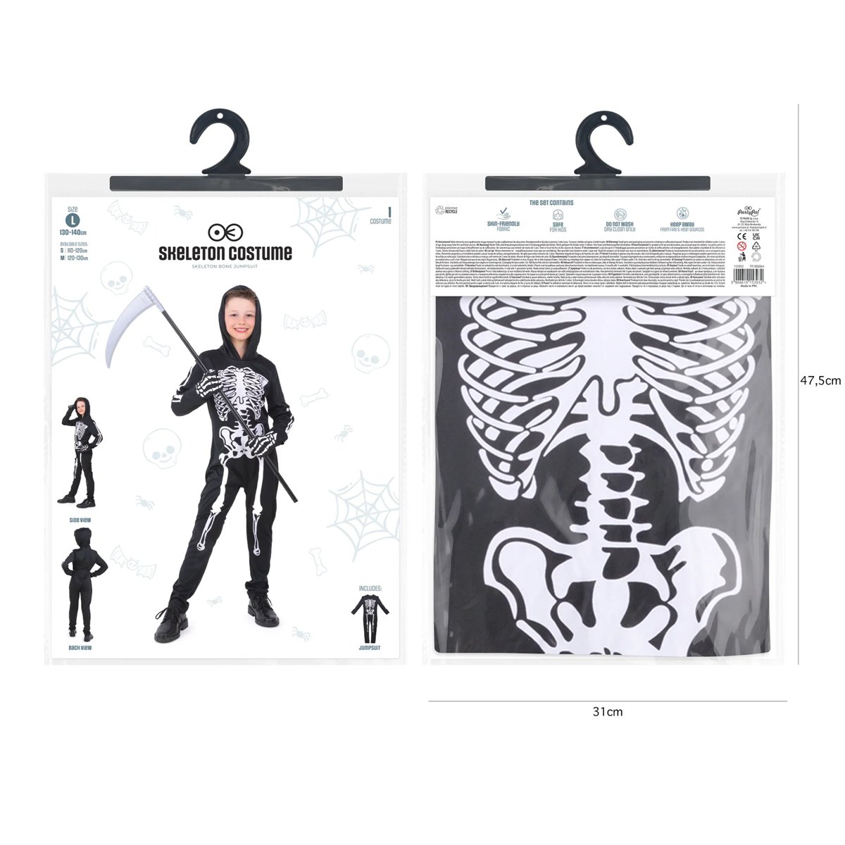 Skeletkostume sort og hvid 130-140 cm børn Skeletkostume sort og hvid 130-140 cm børn