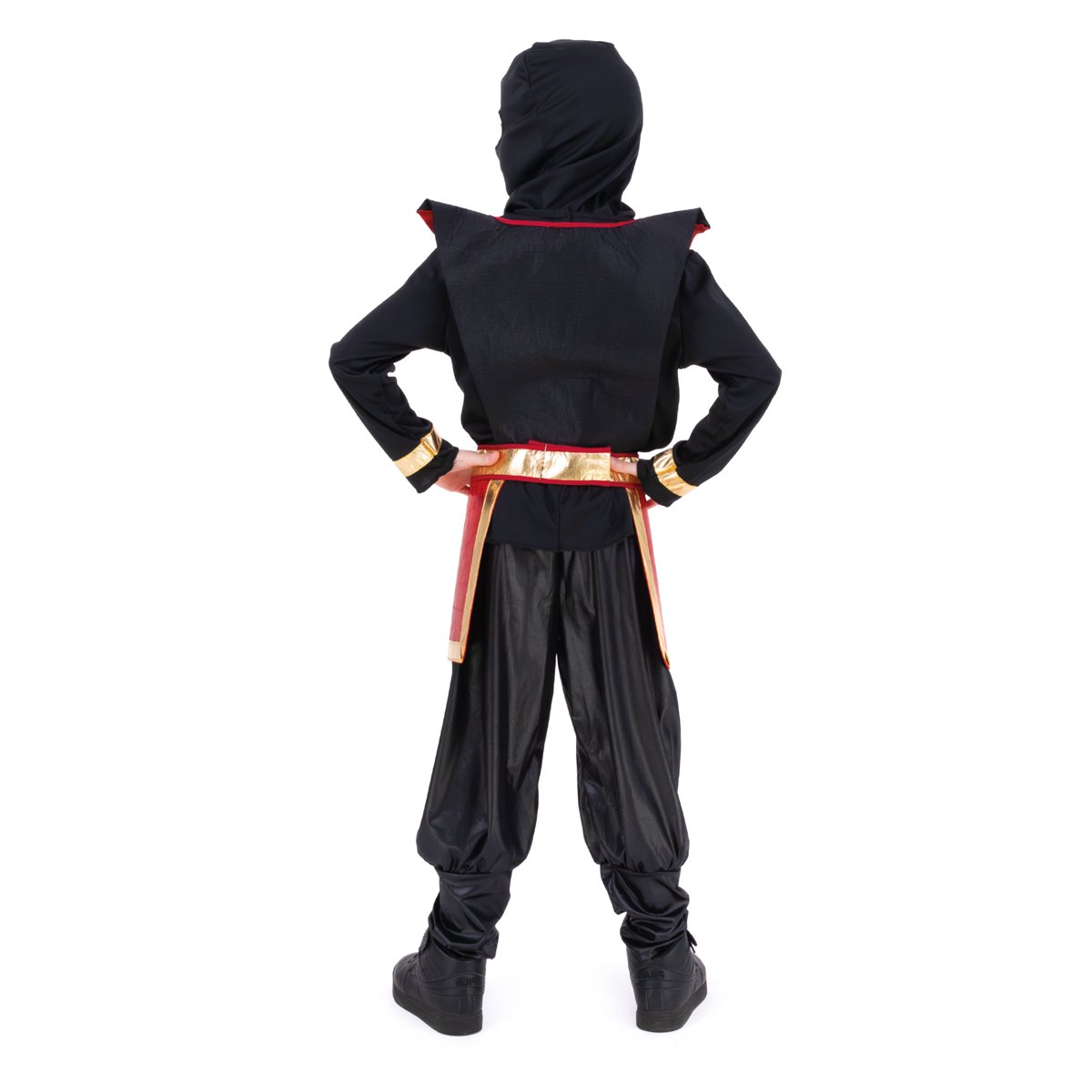 Ninjakostume sort/guld/rødt 5 dele 120-130 cm Ninjakostume sort/guld/rødt 5 dele 120-130 cm