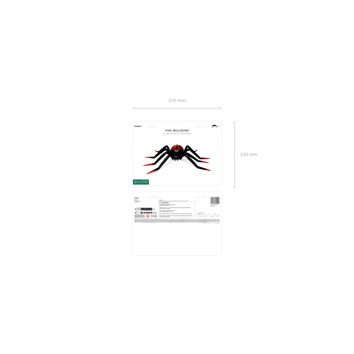 Foil Standing Balloon Spider XXL, 275x152 cm, black and red