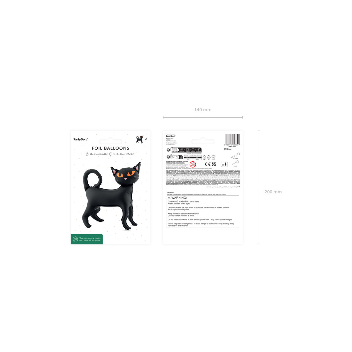 Standing foil balloon Cat, 45x48 cm, black