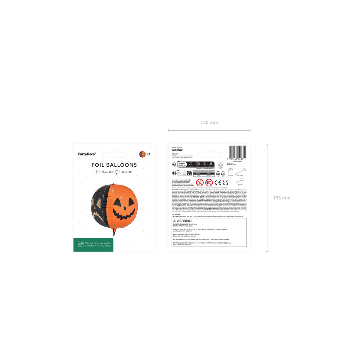 Foil balloon Scary pumpkins, 50 cm, orange-black