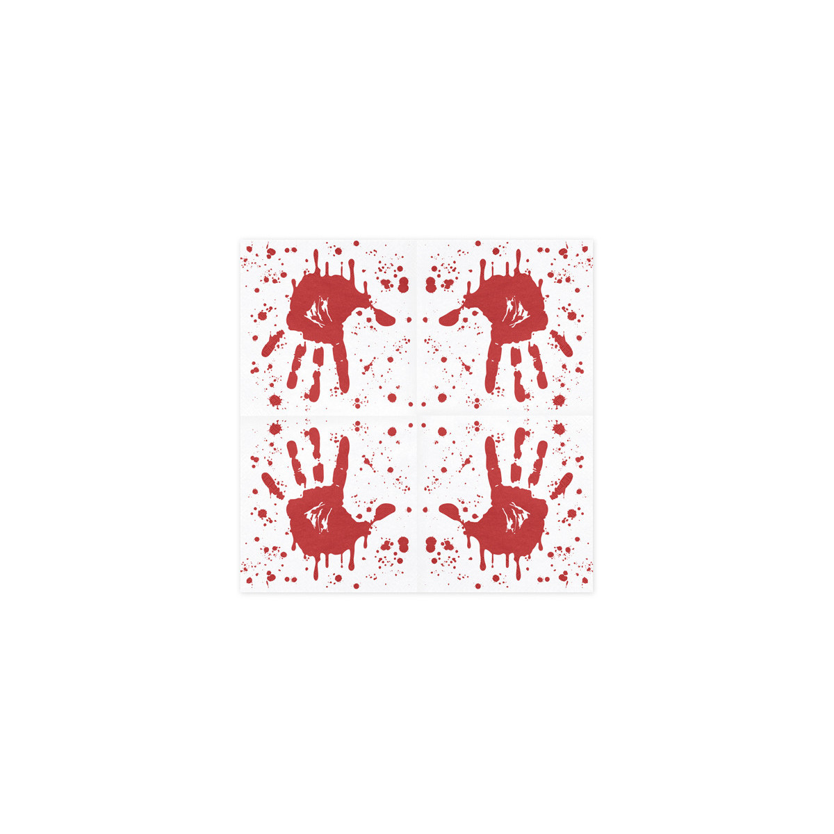 Napkins Bloody hand, 33x33 cm, white and red (1 pkt / 20 pc.) Napkins Bloody hand, 33x33 cm, white and red (1 pkt / 20 pc.)