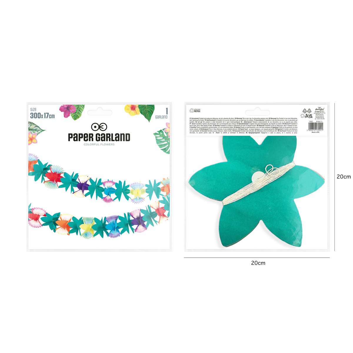 Papirguirlande med Tropisk Blomstermotiv 3 m