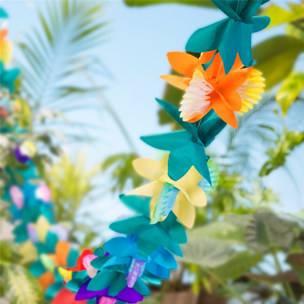 Papirguirlande med Tropisk Blomstermotiv 3 m