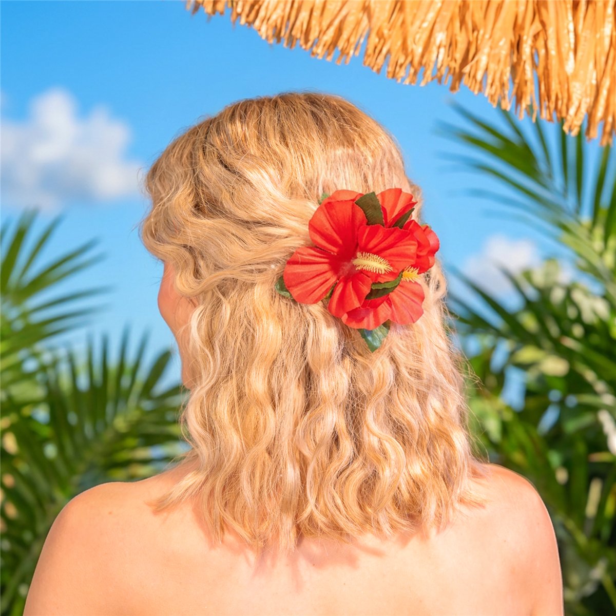 Hawaiiblomst Hårklips hårspænde med rød blomst Hawaiiblomst Hårklips hårspænde med rød blomst