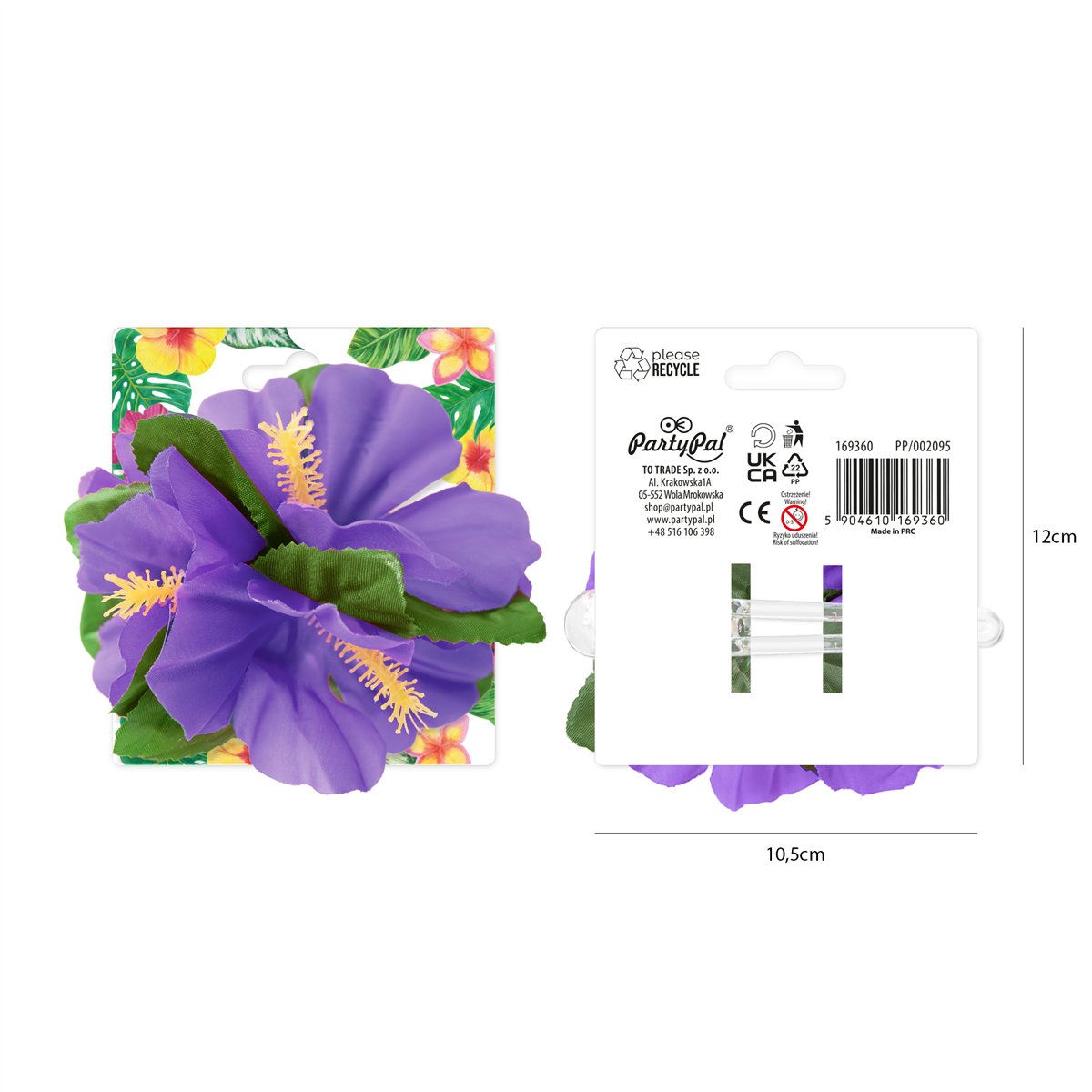 H&aring;rklips Hawaiiblomst lilla blomst 12 cm
