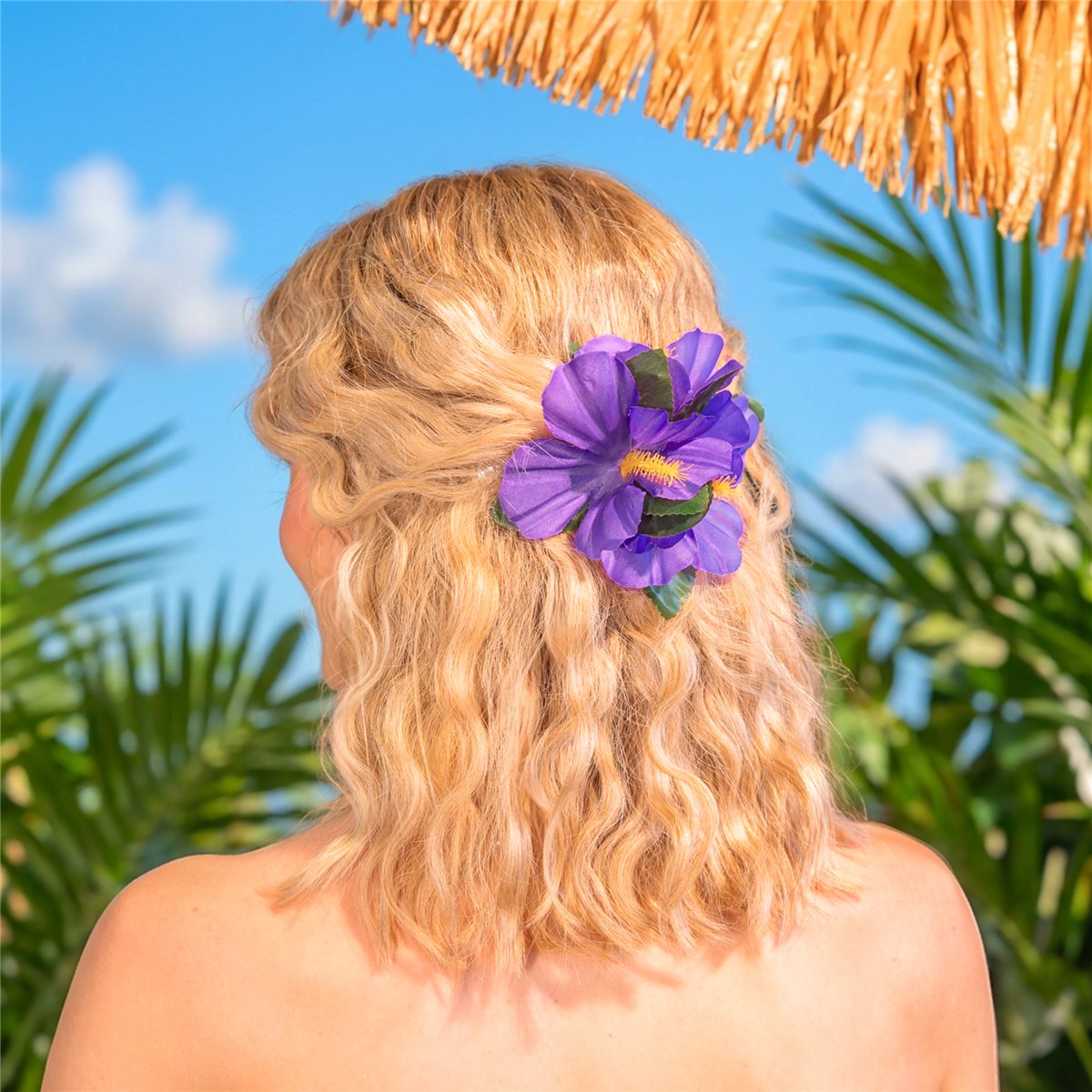 H&aring;rklips Hawaiiblomst lilla blomst 12 cm