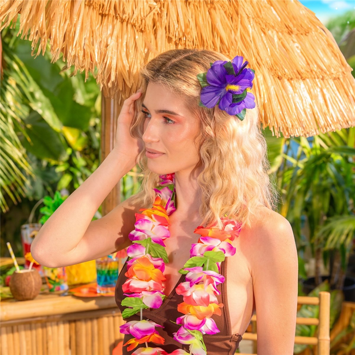 H&aring;rklips Hawaiiblomst lilla blomst 12 cm