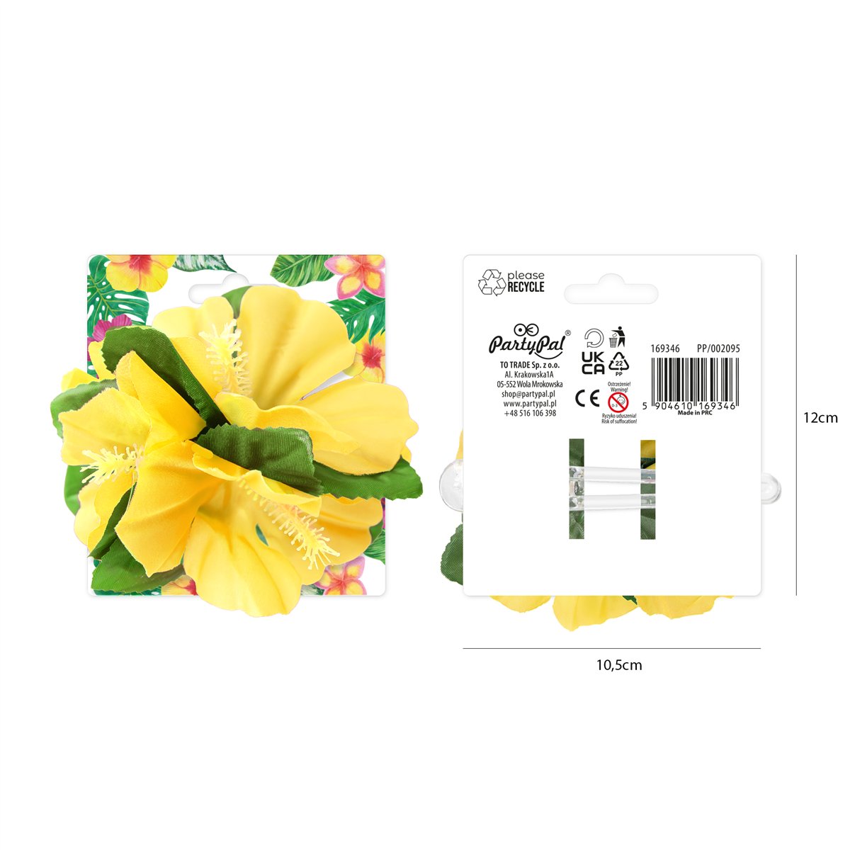 Hawaii-h&aring;rsp&aelig;nde med gul blomst blomster 12 cm