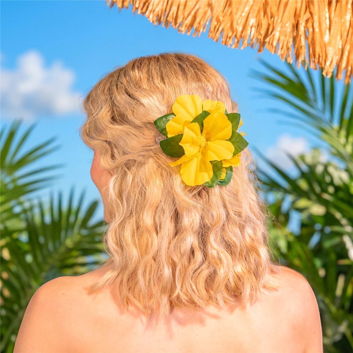 Hawaii-h&aring;rsp&aelig;nde med gul blomst blomster 12 cm
