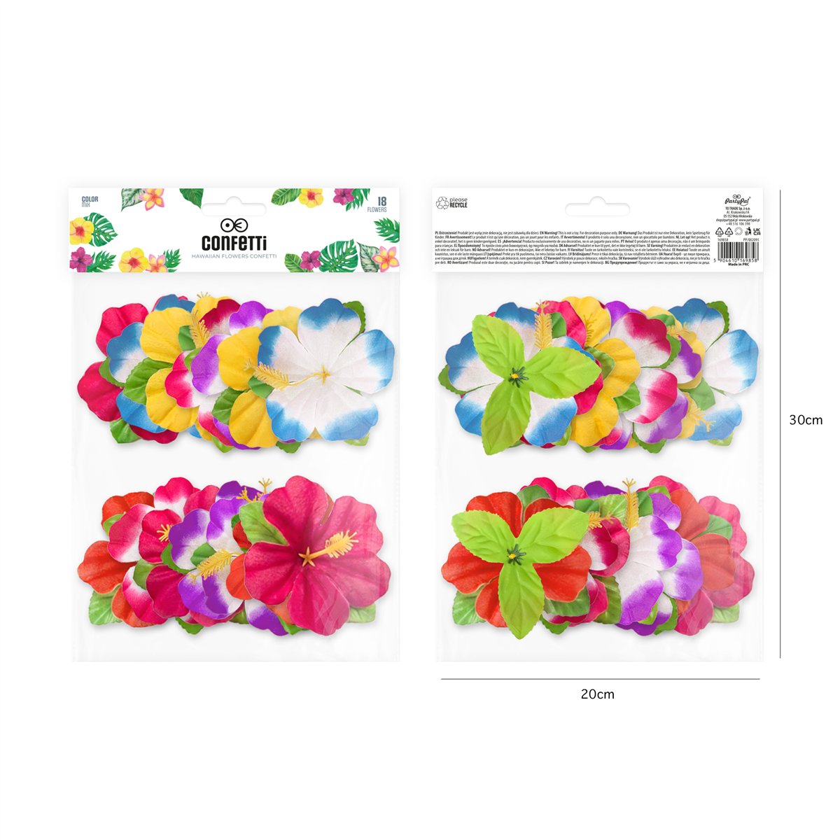 18 stk. Tropiske Hawaiianske dekorative blomsterkonfetti