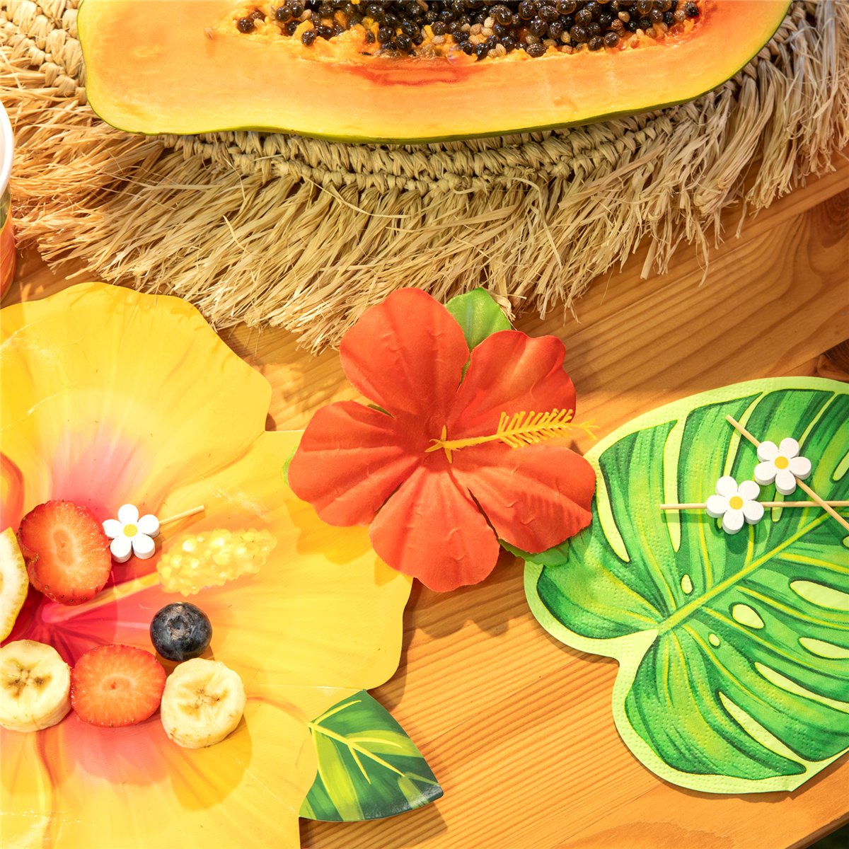18 stk. Tropiske Hawaiianske dekorative blomsterkonfetti