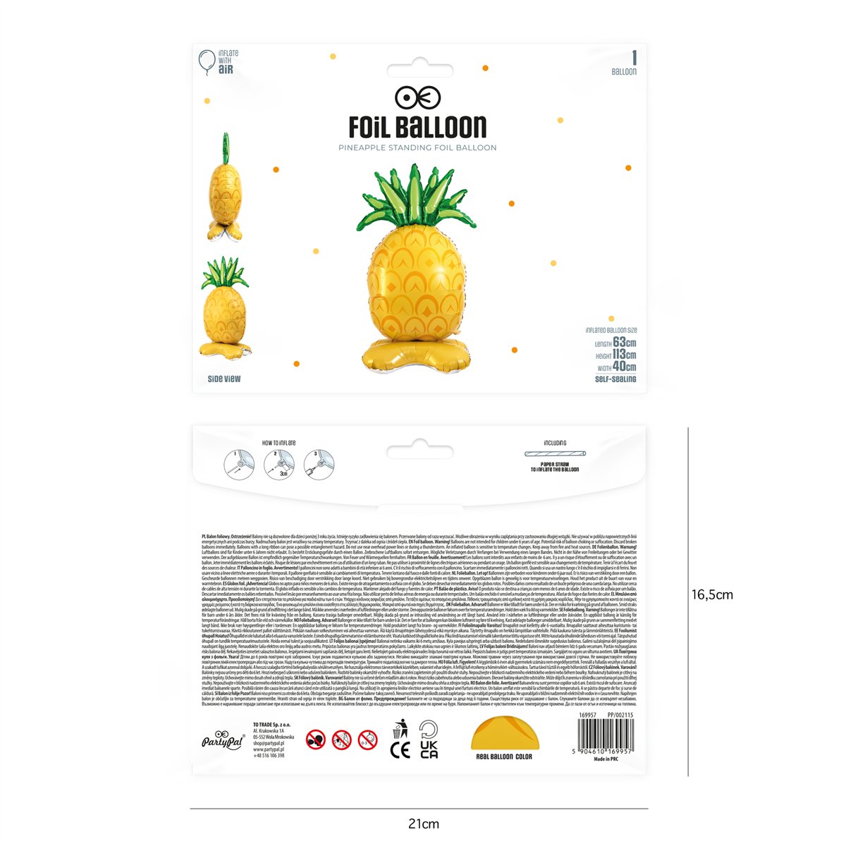 Ananas St&aring;ende folieballon Ananas 63x113x40 cm