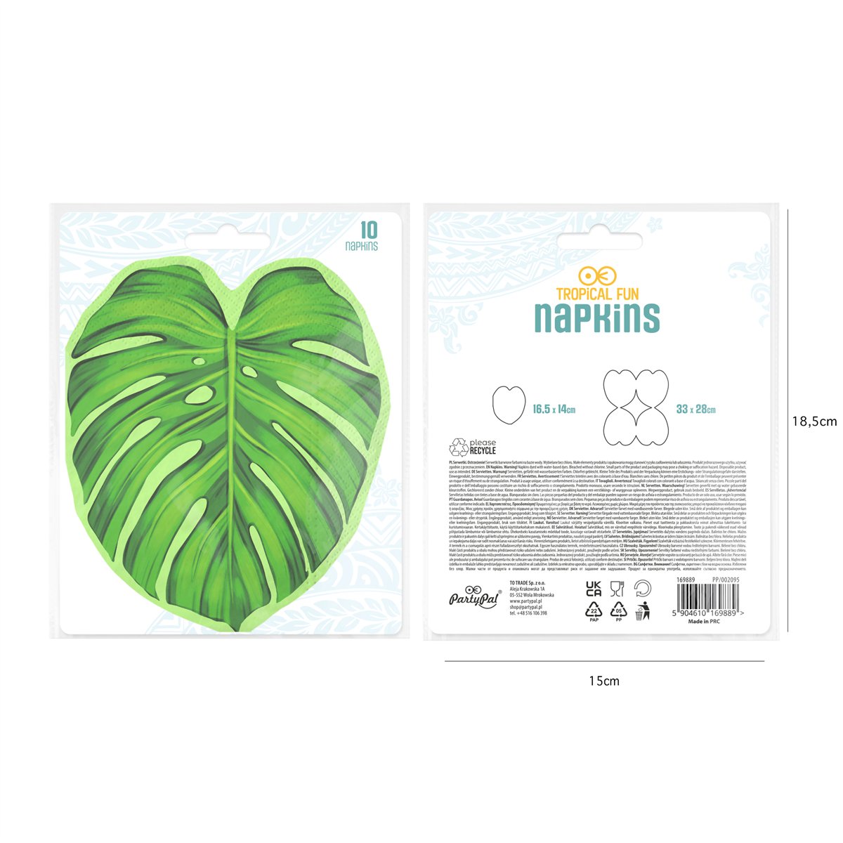 10 stk. Tropiske blade monstera servietter Aloha 
