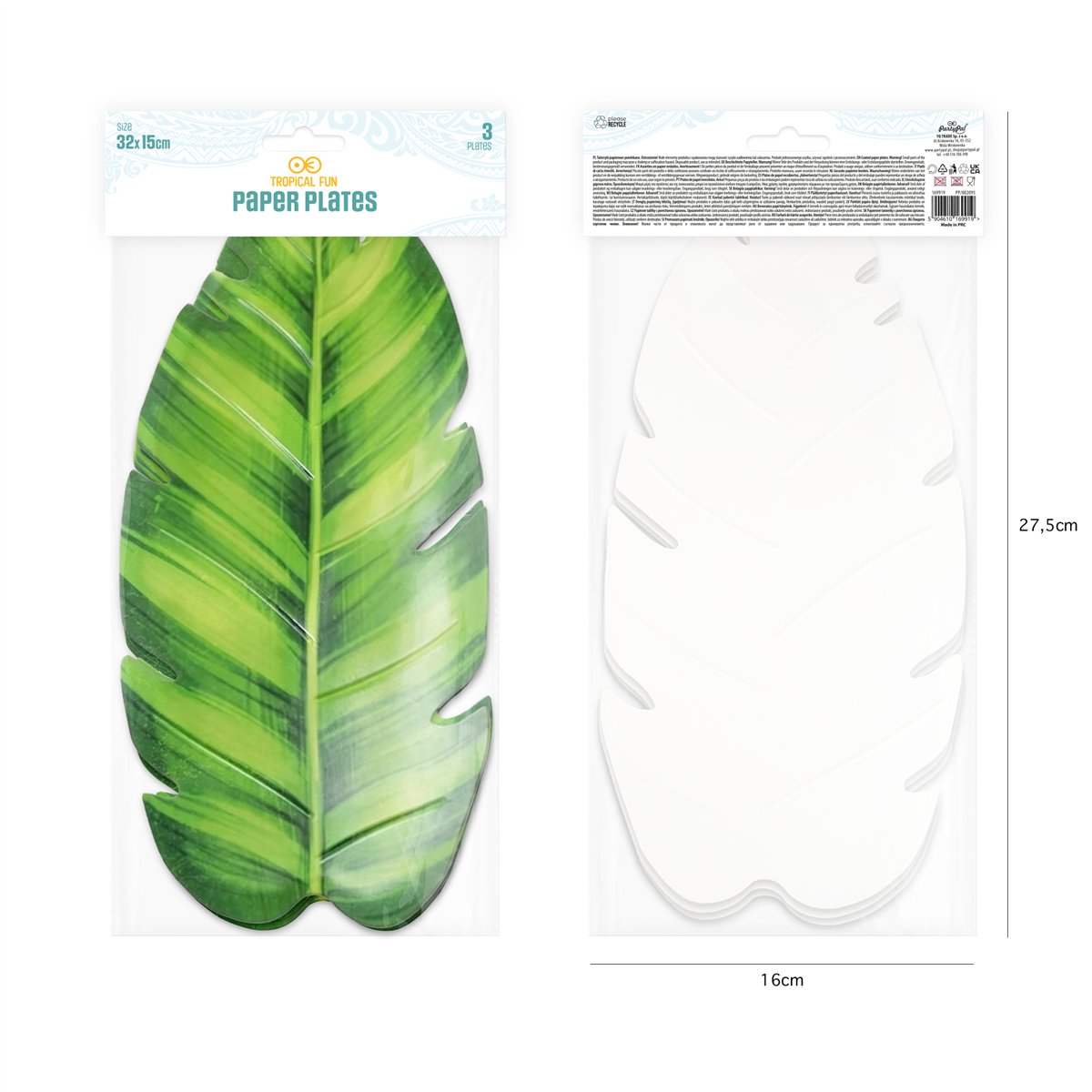 3 stk. Tropisk bananblad paptallerken Aloha 